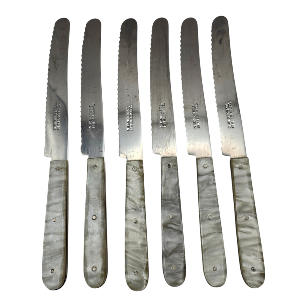 Rostfrei Germany 6 pcs Streak Knives Flatware‎ Set Bakelite/Mother Pearl Handles